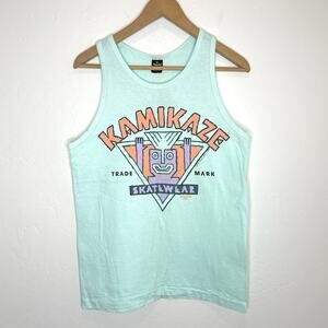 Vintage Kamikaze Skatewear Marquee 1988 Tank Top Mens Medium Mint Green USA